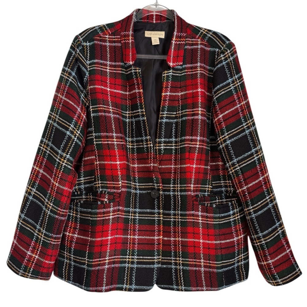 Appleseed Women's Plaid Blazer Red Black Holidays Size 18 Single Button Lined